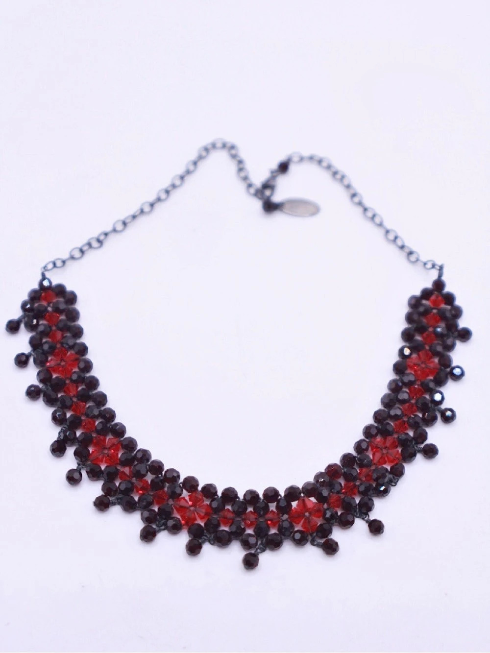 Vintage Lori Lori woven bib choker necklace featuring Swarovski crystals 14”